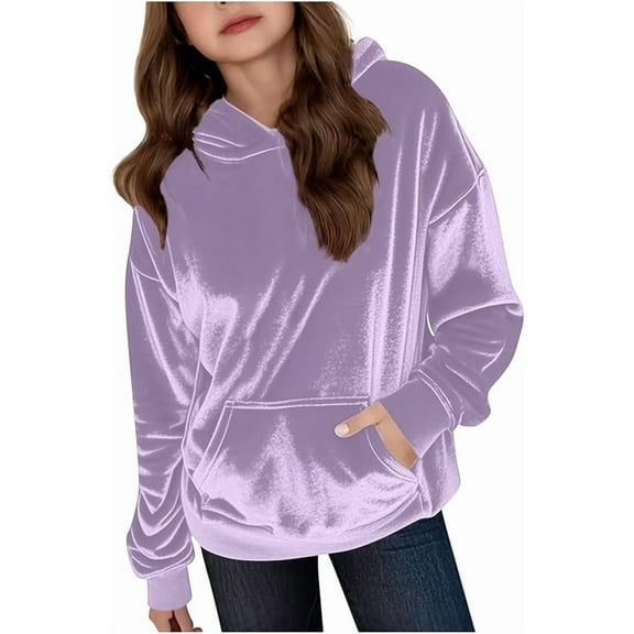Grblisyd Hoodies for Teen Girls Boys Youth Long Sleeve Velvet Tween Tops Cute Sweatshirts for Teen Girls Drawstring Pullover Preppy 10-12 Kids Clothes Purple 140