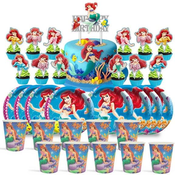 Mermaid Birthday Cups Party Supplies Plates Decorations Cake Topper Decor