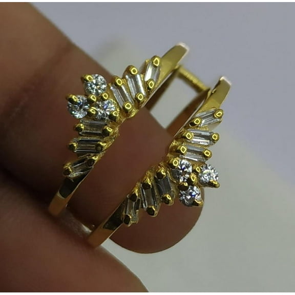 1.00Ct Baguette Cut Simulated Diamond Enhancer Ring, Guard Wrap Ring, Wedding Band Ring 14K Yellow Gold Plated Silver Mother's Day Gifts
