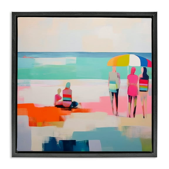 Stupell Industries People on Beach Abstract Novelty Painting Black Floater Framed Canvas Art Print Wall Art, 18 x 18