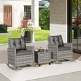 thumbnail image 4 of Costway 3 PCS Patio Wicker Rocking Set with Tempered Glass Table & Soft Cushions Outdoor Gray, 4 of 10