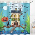 thumbnail image 1 of Whimsical Halloween Shower Curtain - Charming House in Tree with Moon & Bats, 1 of 4