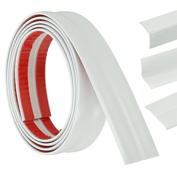 3-in-1 Peel and Stick Trim, 0.8in x 3.2 ft Multifunctional Wall Molding Trim, Flexible Edge Guard Molding Self-Adhesive Caulk Strip for Floor, Table, Door Frame, Shiny White