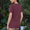 thumbnail image 3 of Olyvenn Womens Short Sleeve T Shirts Summer Casual Crew Neck Tops with Pocket Trendy Plain Tshirt Loose Fit Basic Cotton Tee Wine M, 3 of 4