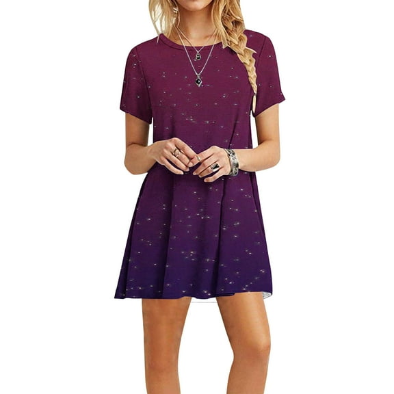 ZHUGeLI Tie-Dye Dresses for Women Summer Casual Short Sleeve Loose Fit Short Dress Crewneck Swing Midi Tee T-Shirts Dresses