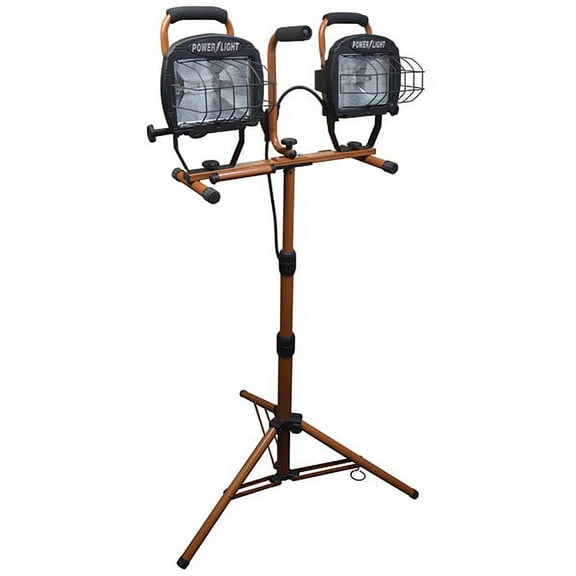 Contractor Grade Twin Head Halogen Work Light w/ (2) 500 W Bulb, 5' Cord, Black/Copper (2 Units)