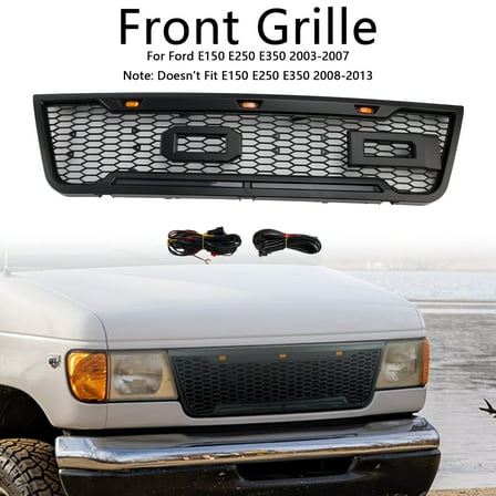 Black Front Bumper Grill Grille Fit for Ford E150 E250 E350 2003-2007 With Led