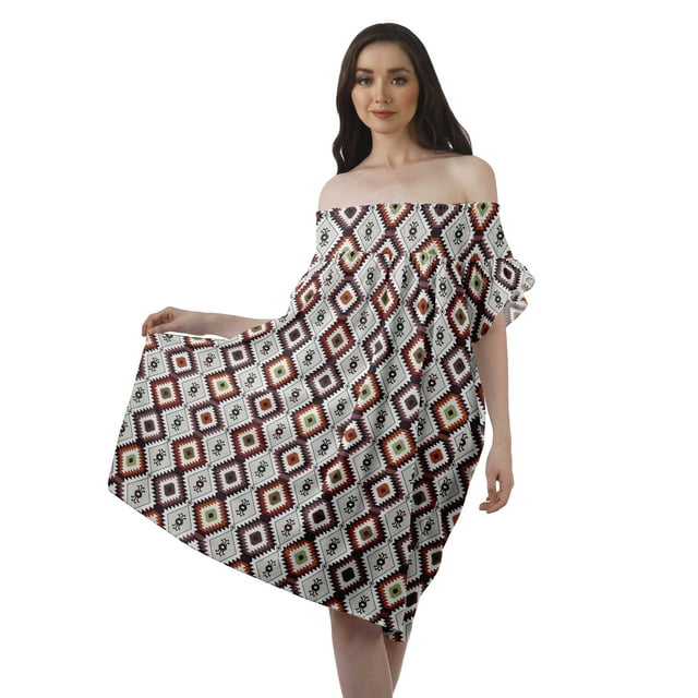 Moomaya Robe Décontractée en Poly-Crêpe Imprimée Robes de Cocktail pour Femmes Tunique Longueur Genou