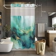 thumbnail image 3 of Teal Green Marble No Hook Shower Curtain with Snap in Liner Abstracts Glod Ombre Stone Crack Texture Waterproof Bathroom Shower Curtain with See Through Top Window for Bathtub 36" x 72", 3 of 9