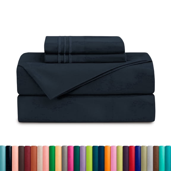 Deep Pocket Queen Bed Sheets Set – 1500 Series Soft Cooling Microfiber , Hotel Luxury Flat Fitted 2 Pillowcases , Black