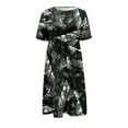 thumbnail image 5 of FAVIPT Summer Dresses for Women 2025 Casual Floral Short Sleeve A Line Maxi Dress Boho Beach Vacation Sundress with Pockets Gray,S, 5 of 5
