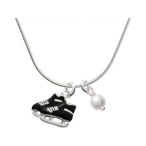 Black Ice Skates - Imitation Pearl Bicone Crystal Necklace