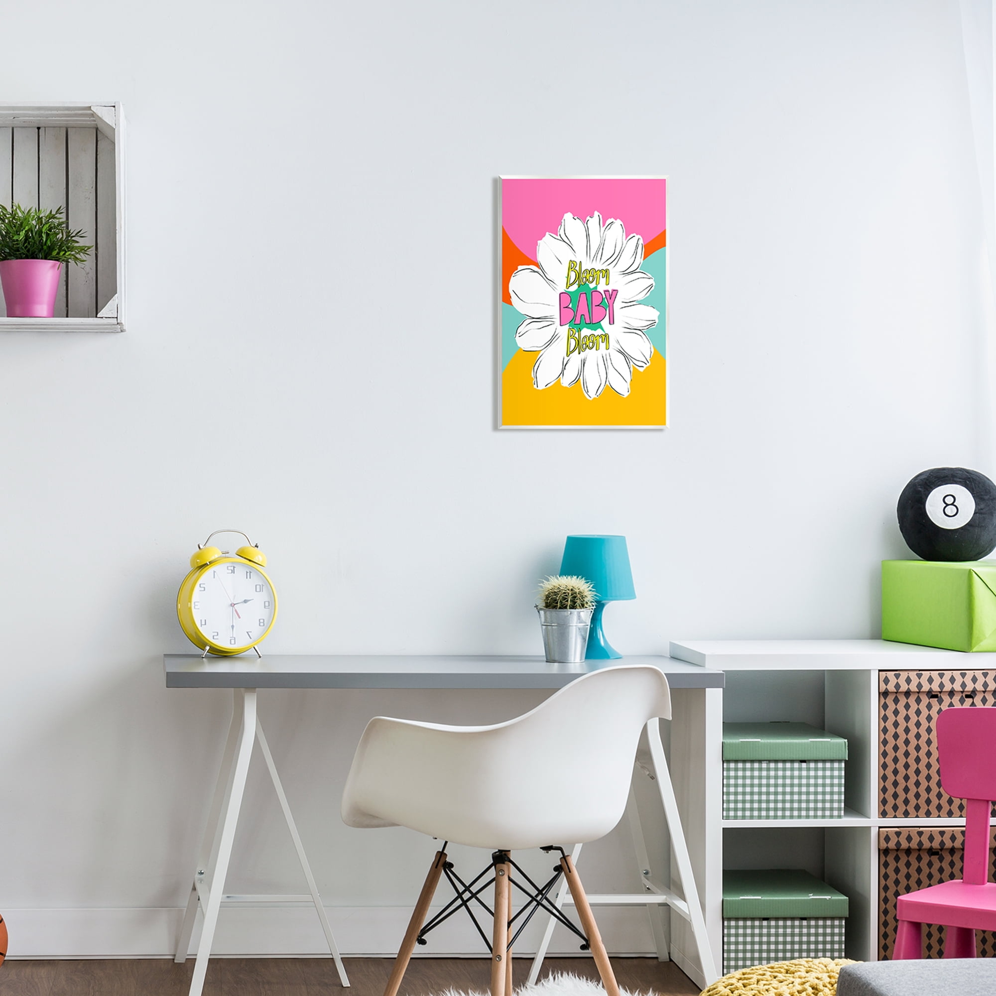 Stupell Industries Bloom Bright Flower Phrase Inspirational Painting Unframed Art Print Wall Art, 13 x 19