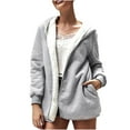 thumbnail image 2 of Puntoco Mujer Otoño/Invierno Color sólido Solapa Manga larga Cárdigan Chaqueta con capucha de felpa tops Rollbacks Puntoco Puntoco-4016, 2 of 9