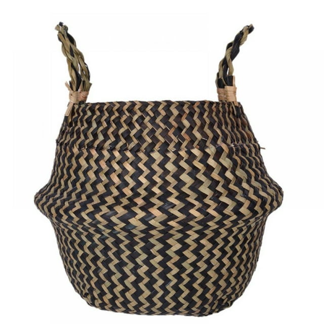 Foldable Handmade Storage Basket Folding Wicker Rattan Seaweed Belly Straw Garden Flower Pot Planter Laundry Basket
