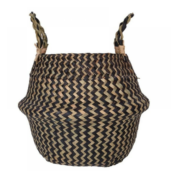 Foldable Handmade Storage Basket Folding Wicker Rattan Seaweed Belly Straw Garden Flower Pot Planter Laundry Basket
