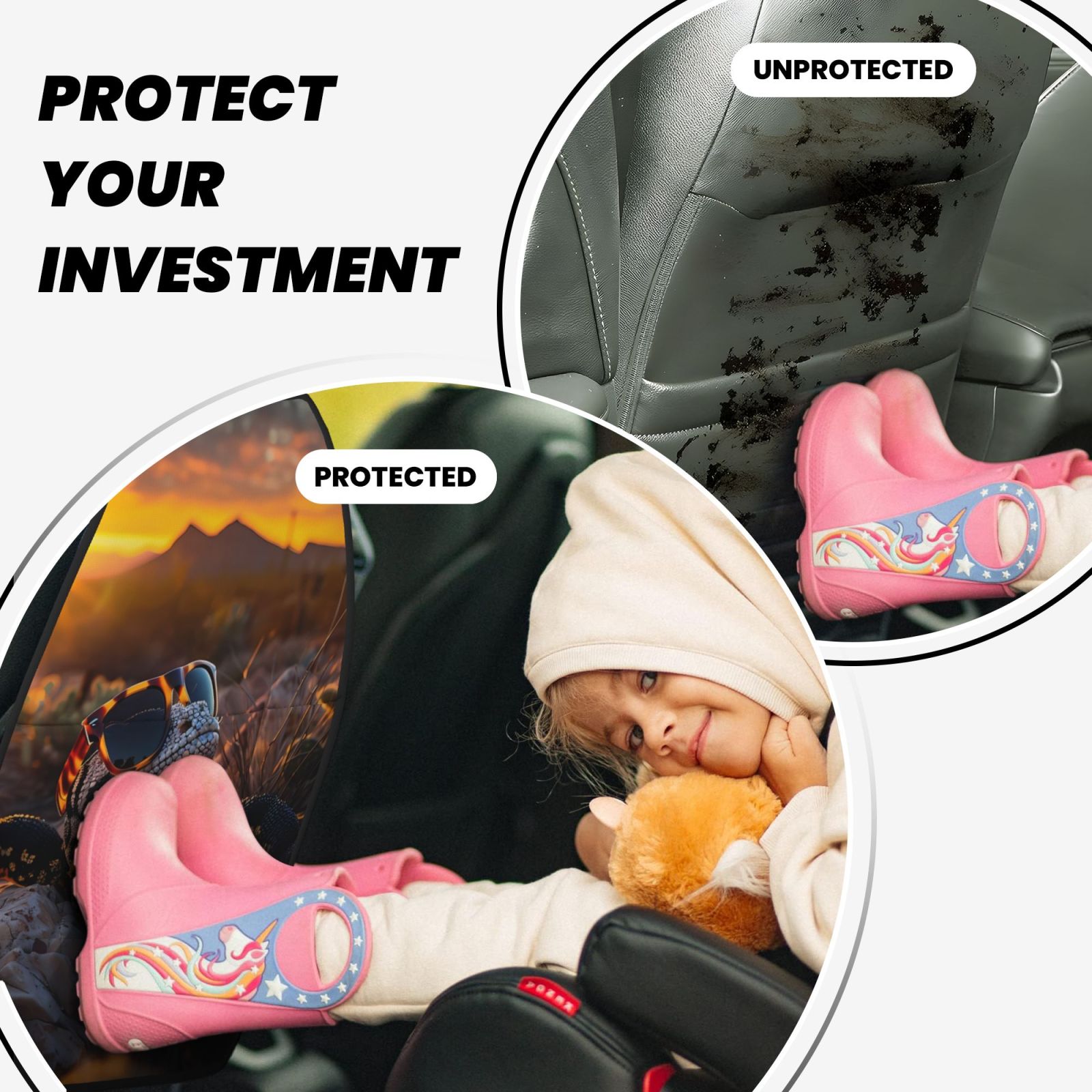 Kdxio Lizard With Sunglasses Sunset Print 2 Pack Car Kick Mat Seat Cover Back Protector Mat with Pockets for Organizer Backseat Protector and Storage Anti Kick Pad for Vehicles