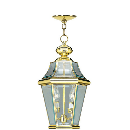 Georgetown 2 Light - Outdoor Pendants 2 Light Georgetown With Clear Beveled Glass Polished Brass size 8 in 100 Watts - World of Crystal