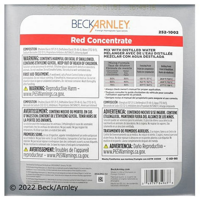 Beck/Arnley Engine Coolant / Antifreeze P/N:252 1002
