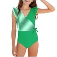 thumbnail image 3 of qolati Girls One-Piece Swimsuit Cute Ruffle Color Block Bathing Suit Tween Quick Dry Full Coverage Beach Swimwear Size 7-16 Years, 3 of 9