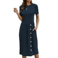 thumbnail image 2 of Women Crew Neck Buttons Decorated Pocket Knitted Midi Dress, 2 of 7