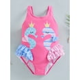 thumbnail image 2 of Bagilaanoe Toddler Baby Girl One-Piece Swimsuit Cartoon Print Sleeveless Backless Swimwear 18M 24M 3T 4T 5T 6T Kids Ruffle Bathing Suit, 2 of 9