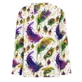 thumbnail image 5 of Mardi Gras Shirts for Women Sequins Feathers Print Crew Neck Tunic Tops Sparkly Long Sleeve Novelty T Shirts White S, 5 of 6