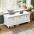 thumbnail image 4 of Atumon Entryway Bench, Storage Bench with 3 Drawers, Modern Shoe Bench with Hidden Storage and Removable Cushion, Wood Storage Bench Furniture for Entryway Hallway Living Room, White, 4 of 10