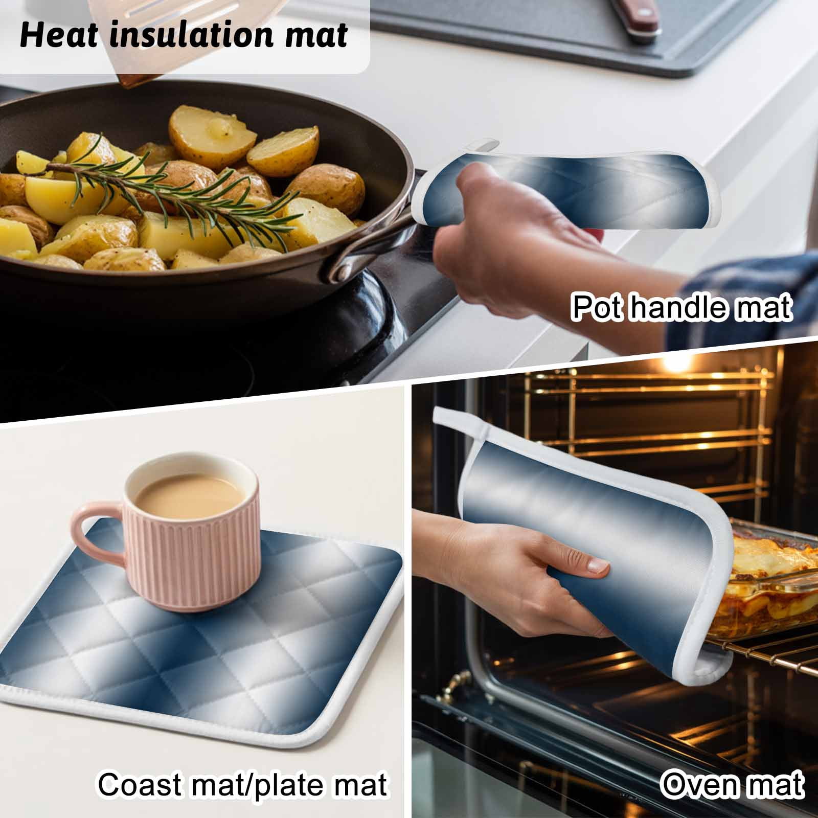 Ombre Dark Blue Pot Holders for Kitchen Heatproof Potholder, 3 Pack Gradient White Abstract Minimalist Stripe Hot Pads Multipurpose Oven Pads Cloth Potholders Trivet for Cooking Baking