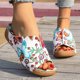 thumbnail image 1 of Bmisegm Ladies Summer Retro Colour Blocking Flowers Leather Hollow Breathable Slope with Thick Bottom Large Size Fish Mouth Sandals Slippers Summer White 6.5, 1 of 9