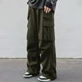 thumbnail image 2 of Fashion YLSDY Outdoor Trousers for Men Casual Fashion Stretch Drawstring Pants Solid Color Loose Fit Comfy Pant with Multi Pockets Army Green 10, 2 of 6