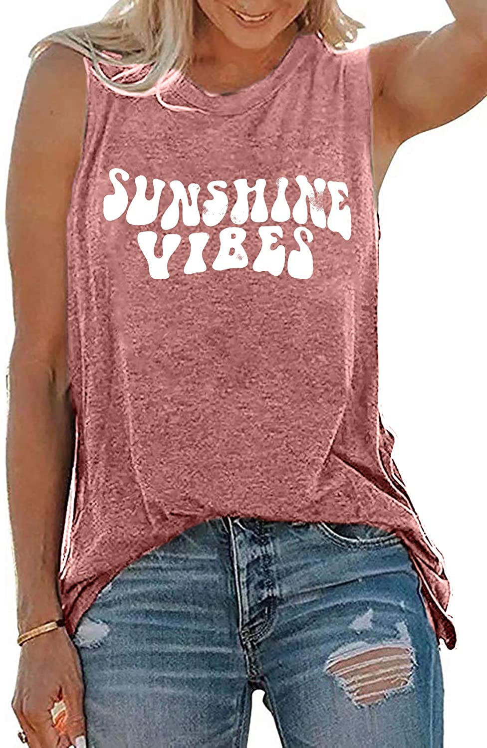 Tank O-neck Sleeveless Vibes Cami Top Blouse Tee Camisole Vest T-shirt Women