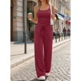 thumbnail image 5 of Women's 2 Piece Lounge Set Spring Outfits - Camisole Top & Wide Leg Pants Wine Red M, 5 of 9