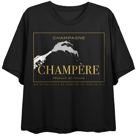 Emily in Paris Champere Ad Women's Black Short Sleeve Crew Neck Crop Tee-Medium