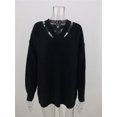 thumbnail image 1 of Suéter de punto de color sólido para otoño e invierno, suéter holgado de talla grande, elegante, con cuello en V para mujer, 1 of 6