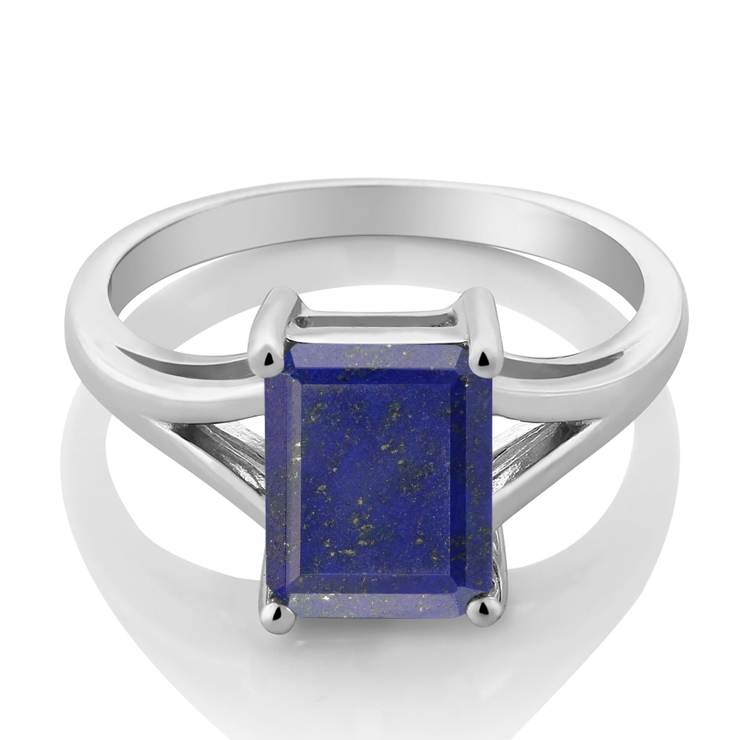 Gem Stone King 925 Sterling Silver Blue Lapis Solitaire Engagement Ring for Women (2.00 Cttw, Emerald Cut 9X7MM, Gemstone Birthstone, Available in Size 5,6,7,8,9)