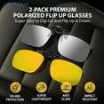 thumbnail image 2 of BLUE CUT Clip on Polarized Night vision Glasses Flip up Sunglasses UV-400 to Wear Over prescription Glasses for night driving Silver & Yellow, 2 of 7