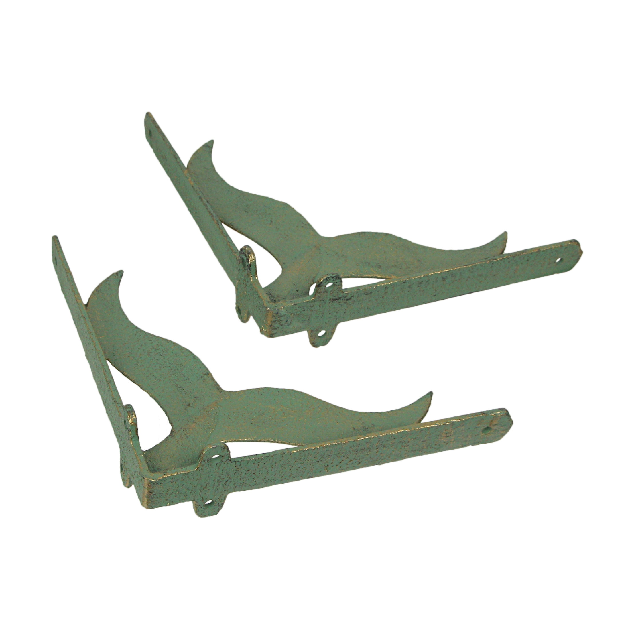 Zeckos Verdigris Cast Iron Whale Tail Wall Shelf Brackets Set of 2
