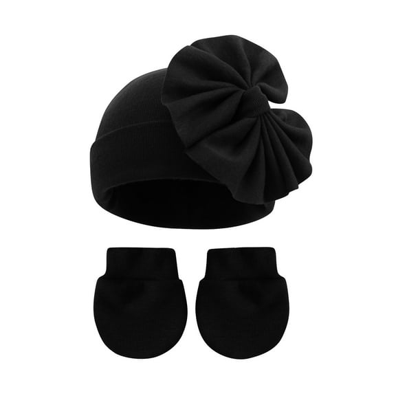 Winter Hat Gloves Set, Beanie Hat Glove Set for Boy Girls Kids Unisex Winter Hats Warm Knitted Beanie Mittens Gloves with Bows on Clearance under $10