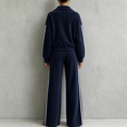 thumbnail image 4 of Szluipve 2 Piece Sets for Women 2 Piece Tracksuit Outfit Striped Side Zip‑Up Collar Jacket & Wide Leg Pants Set Ribbed Knit Casual Loungewear Suit for Daily Vacation Navy 2XL, 4 of 8