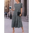 thumbnail image 4 of Women's Casual Boho Dress Floral Print Ruffle Puff Sleeve High Waist Midi Beach Dresses, 4 of 6