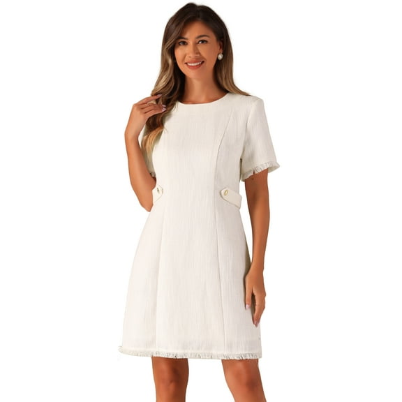 DARING DIVA Tweed Sweater Elegant Casual Knit Dress XS White