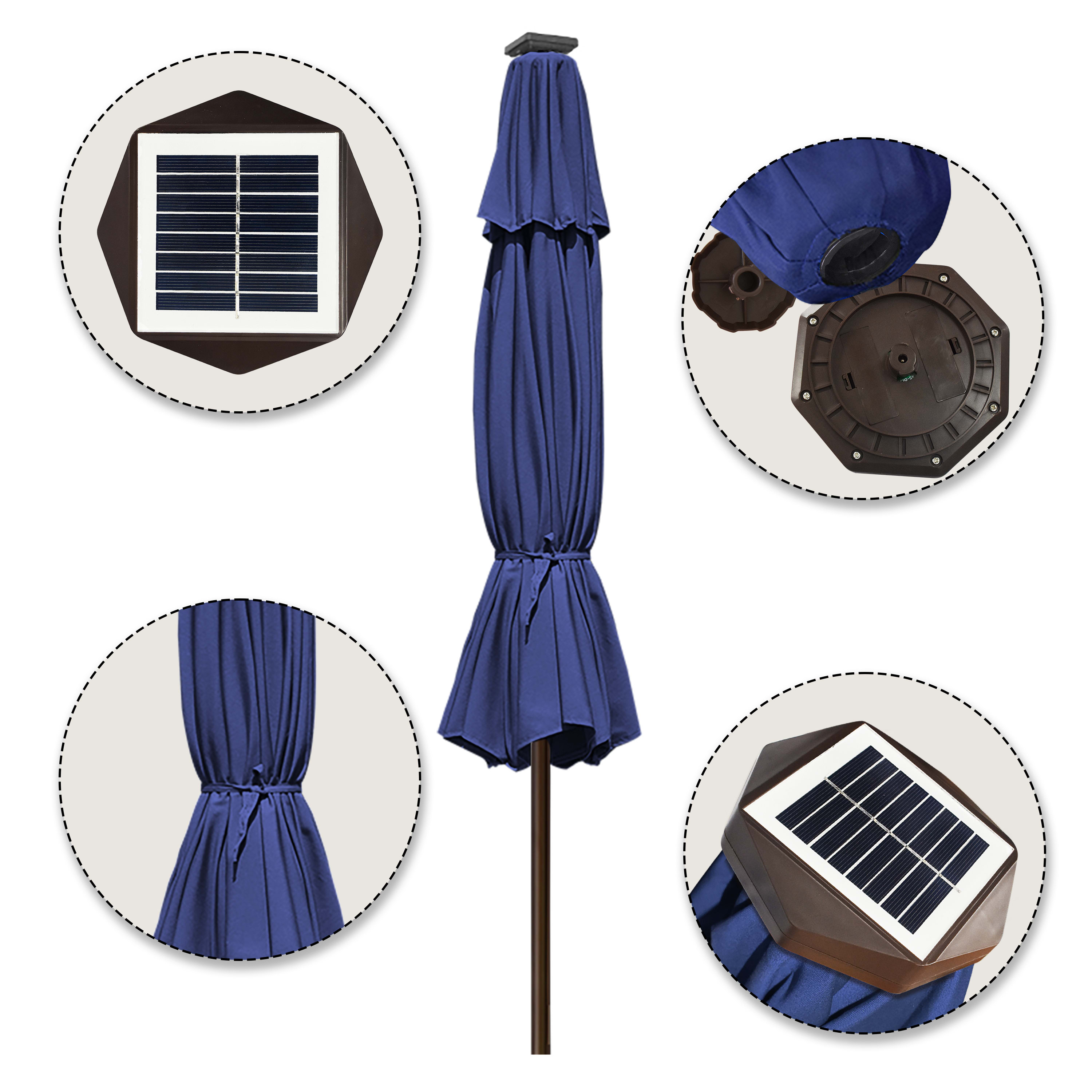 EliteShade Sunbrella Solar Umbrellas 9ft Market Umbrella with 80 LED Lights Patio Umbrellas Outdoor Table Umbrella with Ventilation and 5 Years Non-Fading Top, Dark Blue