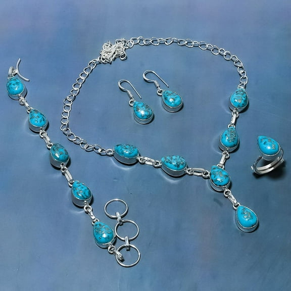 Copper Blue Turquoise Handmade 925 Sterling Silver Jewelry Set