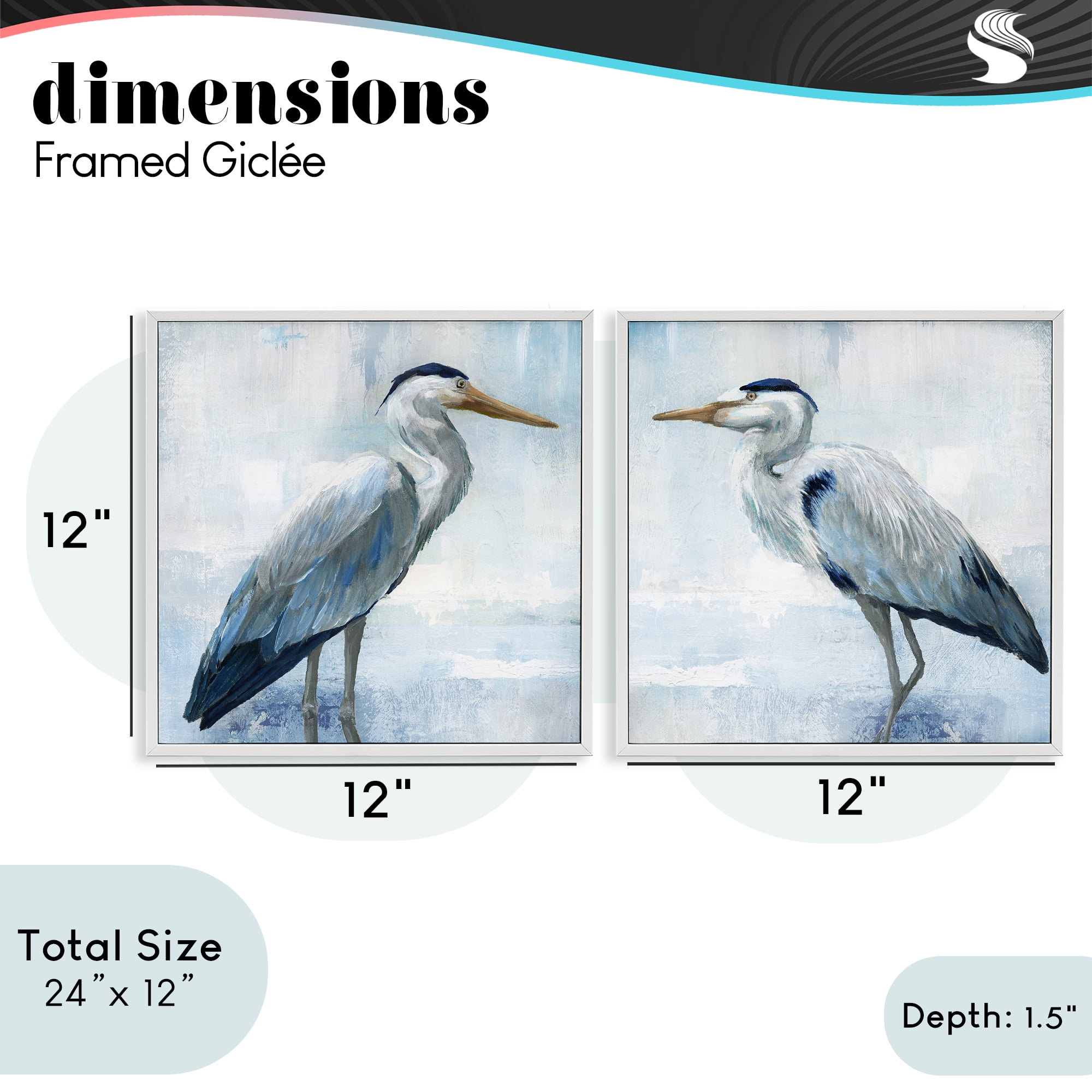 Stupell Industries Faded Blue Coastal Herons 2 Piece White Framed Giclee Art Set, design by Nan