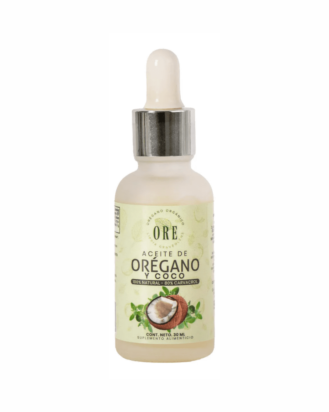Aceite de orégano con coco, uso alimenticio