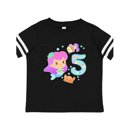 

Inktastic Fifth Birthday Mermaid with fish and crab Gift Toddler Toddler Girl T-Shirt