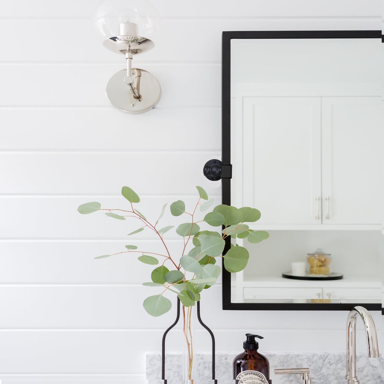 TEHOME Black Metal Framed Pivot Rectangle Bathroom Mirror 20x24