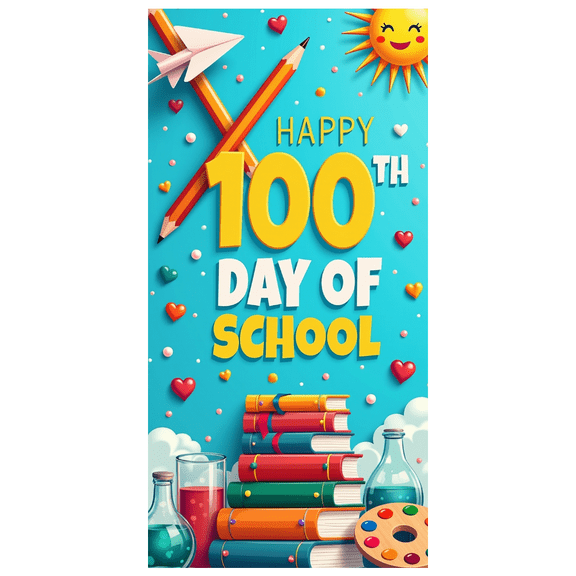 LUUFILx 100th Day of School Backdrop Kids Celebration Party Supplies Balloons and Crayons Decoration Banner Classroom Background Photography Props