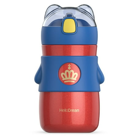 

10Oz Kids Water Bottle with Straw for School Insulated Stainless Steel Reusable Double Walled Metal Canteen with Strap B